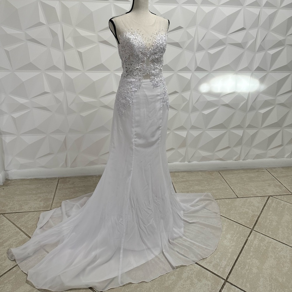 White, floor length, local designer dress